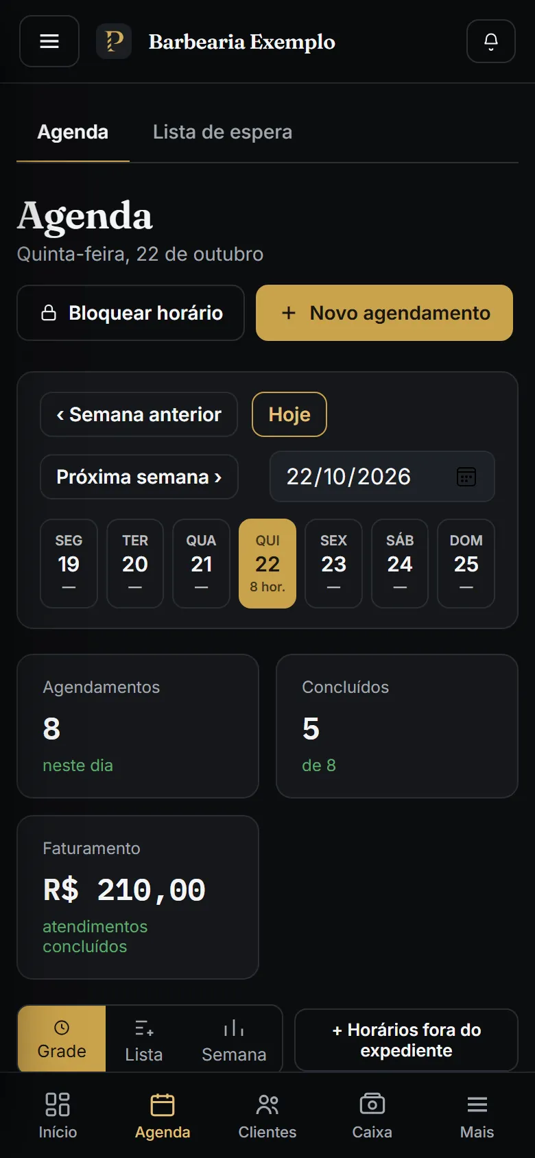 Agenda do Primer Barber aberta no celular